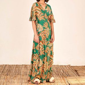 FARM RIO Green Raining Bananas Maxi Wrap Dress — NWOT - SMALL